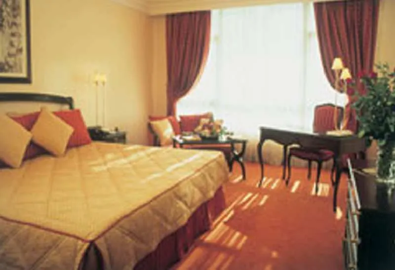 Elegantna hotelska soba z veliko posteljo in razgledom