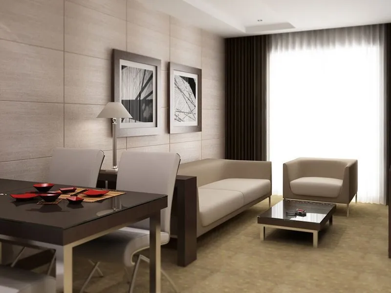 Sodobno opremljena dnevna soba v suiti hotela Samarons